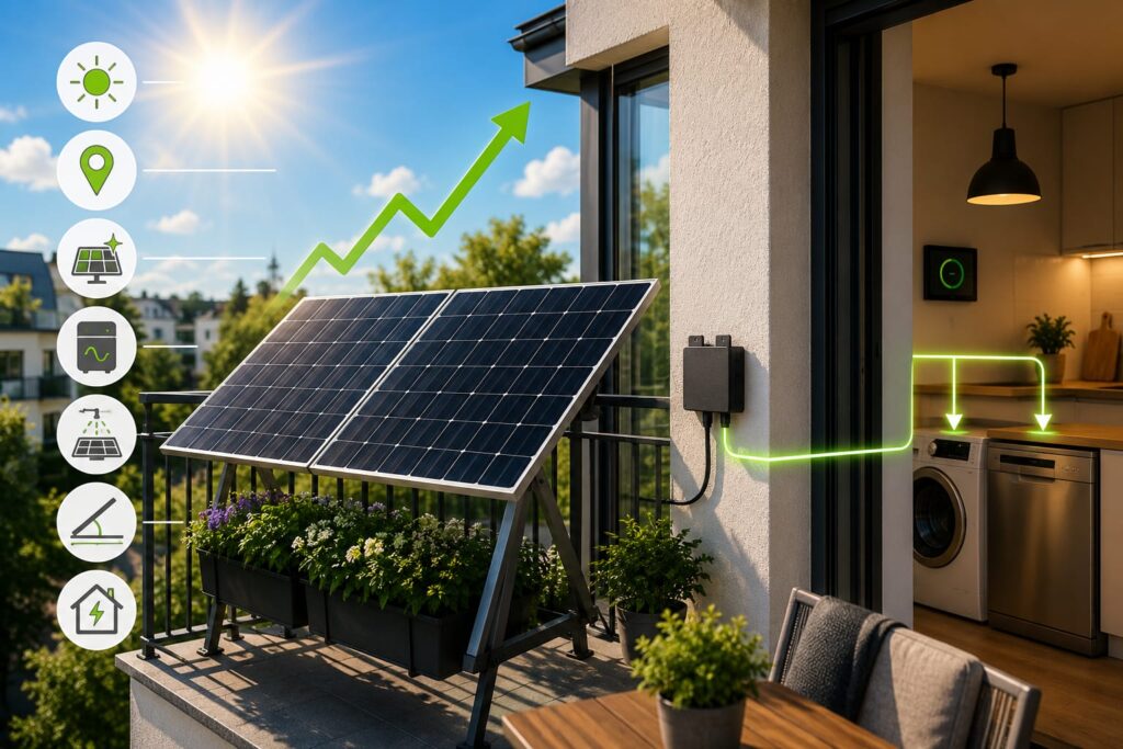 Balkonkraftwerk Ertrag verbessern durch optimale Ausrichtung, saubere Module und direkten Eigenverbrauch