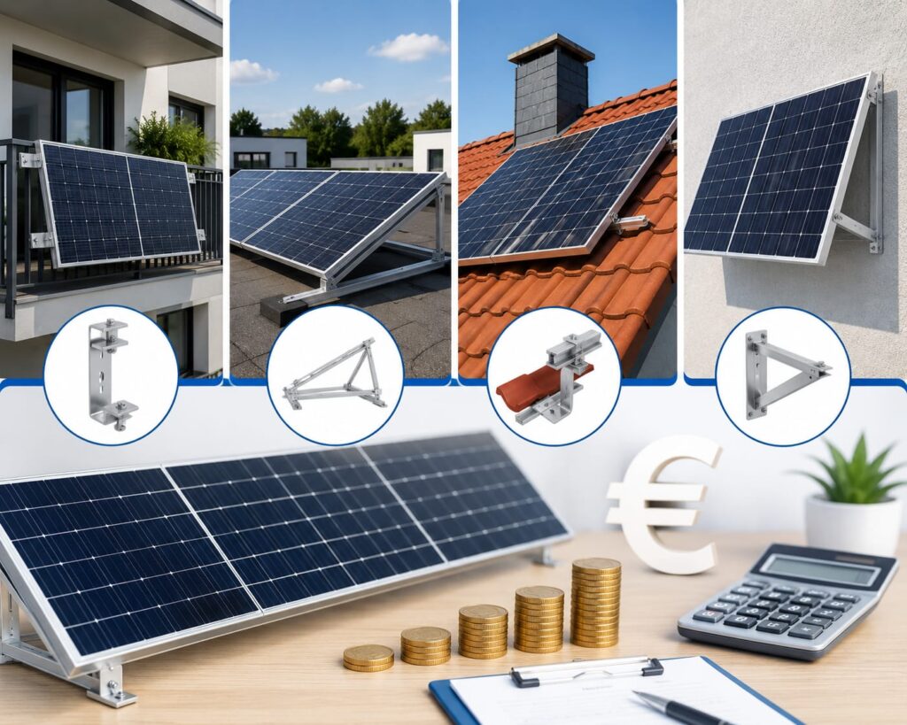 Preisvergleich verschiedener Balkonkraftwerk Halterungen mit Solarmodulen und Montagesystemen