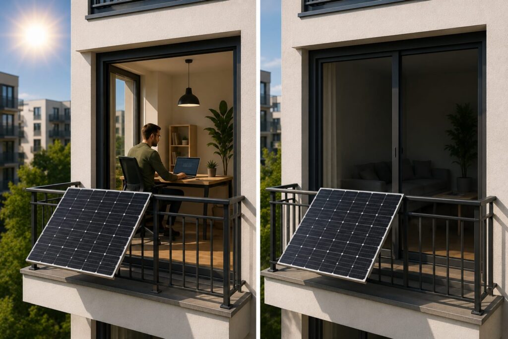 Vergleich zweier Haushalte mit Balkonkraftwerk ohne Speicher – Homeoffice und leeres Zuhause