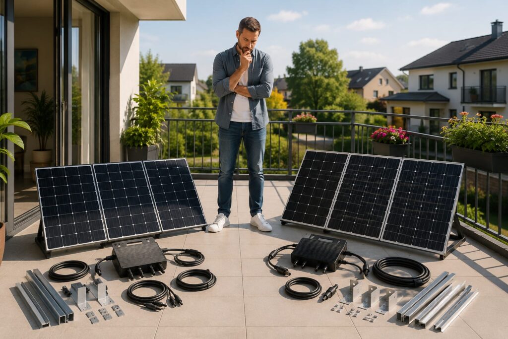 Vergleich verschiedener 1200 Watt Balkonkraftwerk Angebote mit Solarmodulen, Wechselrichter und Batteriespeicher