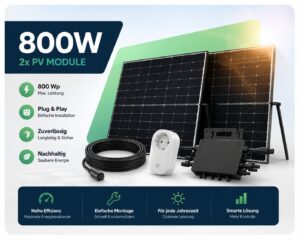 Balkonkraftwerk 800 Watt Komplettset mit Solarmodulen, Wechselrichter und Anschlusskabel
