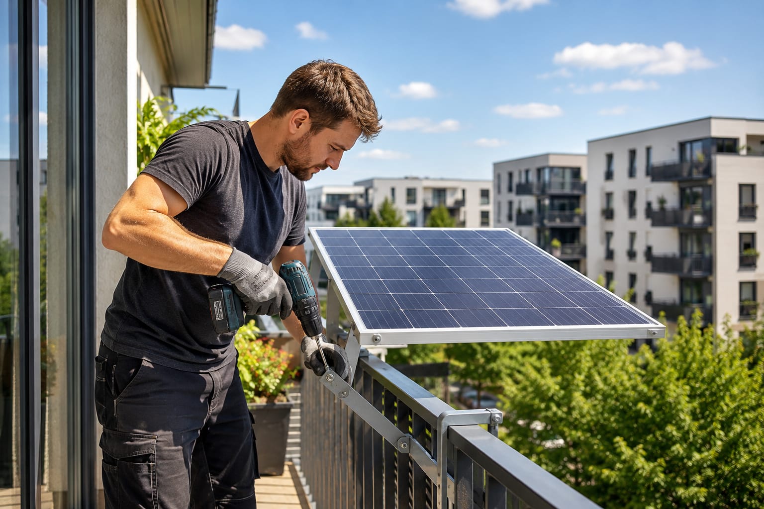 Balkonkraftwerk Montage auf einem Balkon – Solarmodul sicher montieren