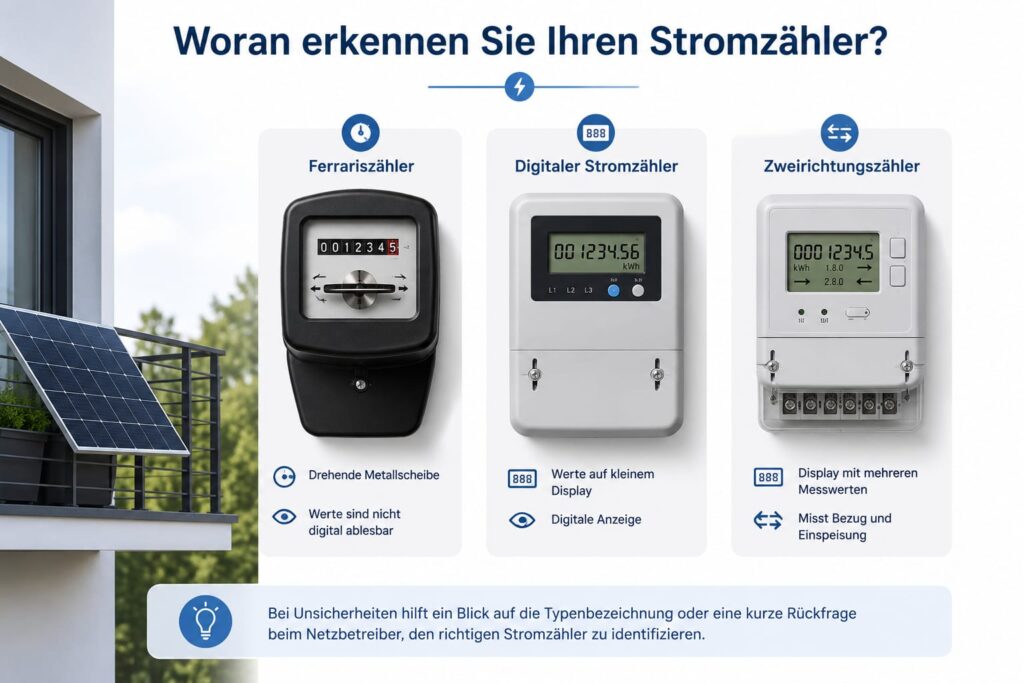 Verschiedene Stromzähler für ein Balkonkraftwerk erkennen